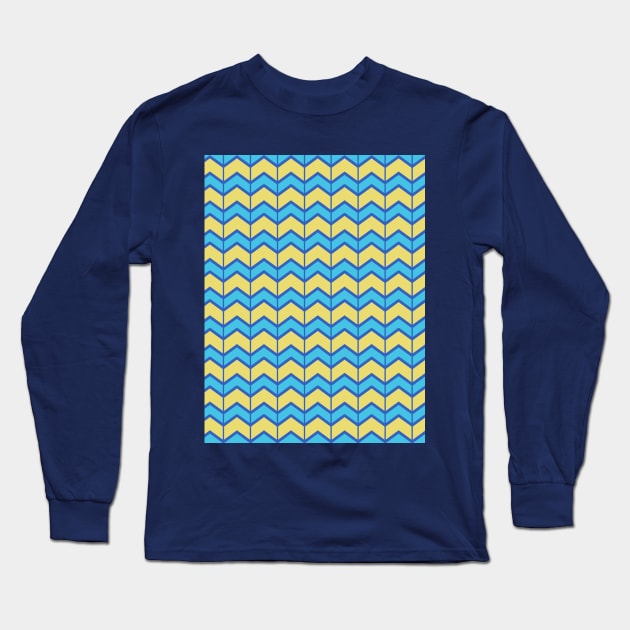 Chevron Zigzag Geometric Pattern Yellow Blue Long Sleeve T-Shirt by oknoki